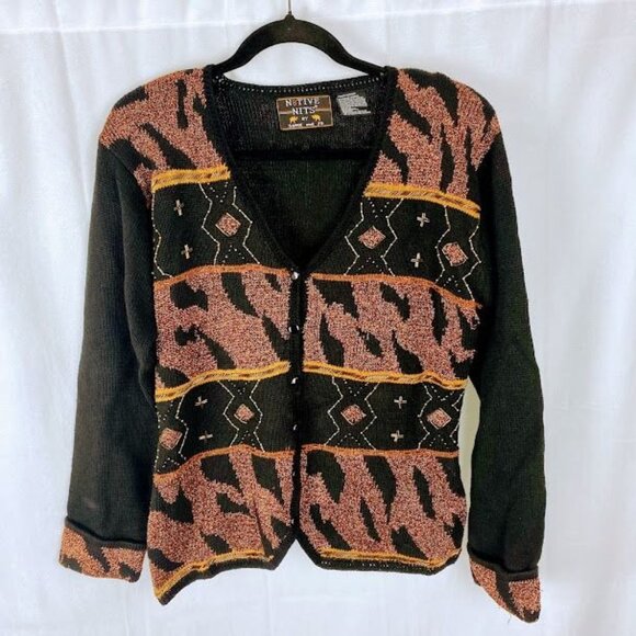 N8tive Nits 90's Y2k Zebra Pint Gold Black Sweater Women's Medium. - Picture 1 of 8